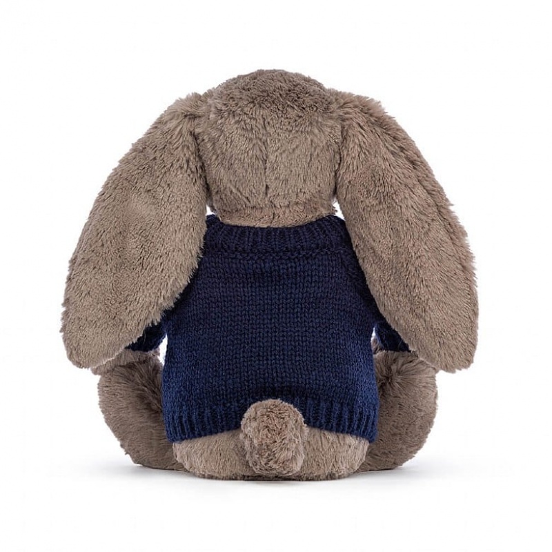 MEDIUM Jellycat Bashful Truffle Bunny with Personalised Navy Jumper 31 CM X 12 CM, Jellycat USA | UE2416305