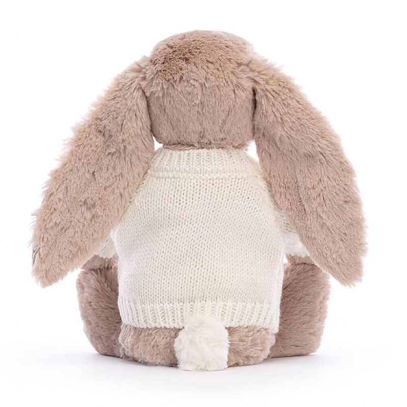 MEDIUM Jellycat Blossom Bea Beige Bunny with Personalised Cream Jumper 31 CM X 12 CM, Jellycat USA | YQ4870329