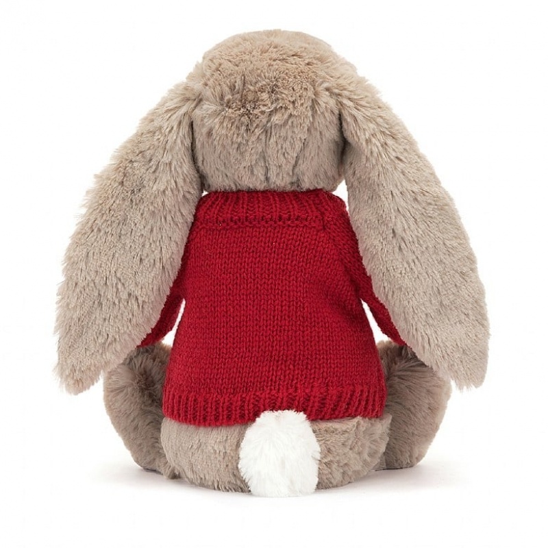 MEDIUM Jellycat Blossom Bea Beige Bunny with Personalised Red Jumper 31 CM X 12 CM, Jellycat USA | VX4081372