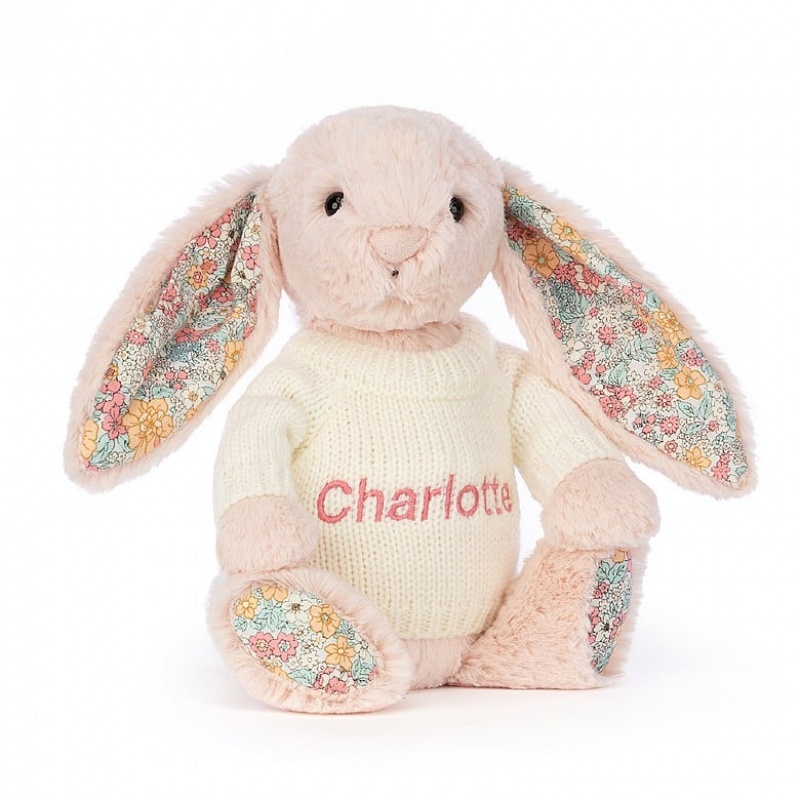 MEDIUM Jellycat Blossom Blush Bunny with Personalised Cream Jumper 31 CM X 12 CM, Jellycat USA | ZK0239741