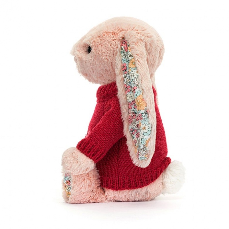 MEDIUM Jellycat Blossom Blush Bunny with Personalised Red Jumper 31 CM X 12 CM, Jellycat USA | VI4012793