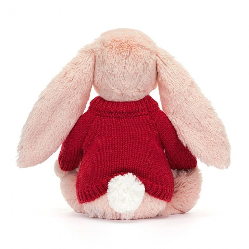 MEDIUM Jellycat Blossom Blush Bunny with Personalised Red Jumper 31 CM X 12 CM, Jellycat USA | VI4012793