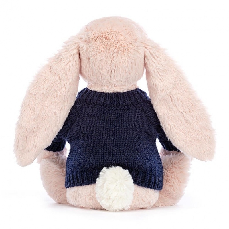 MEDIUM Jellycat Blossom Blush Bunny with Personalised Navy Jumper 31 CM X 12 CM, Jellycat USA | HB1732658