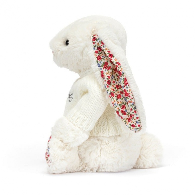 MEDIUM Jellycat Blossom Cream Bunny with Personalised Cream Jumper 31 CM X 12 CM, Jellycat USA | HN1725460