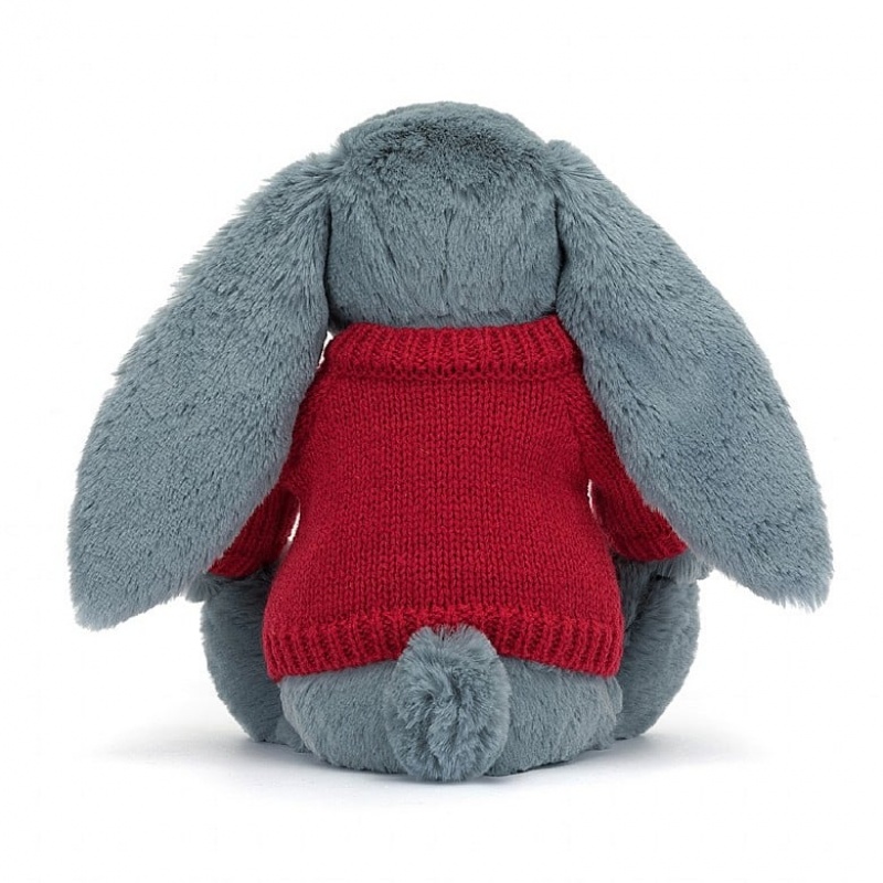 MEDIUM Jellycat Blossom Dusky Blue Bunny with Personalised Red Jumper 31 CM X 12 CM, Jellycat USA | IK0182745