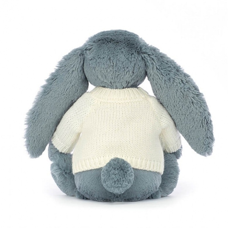 MEDIUM Jellycat Blossom Dusky Blue with Personalised Cream Jumper 31 CM X 12 CM, Jellycat USA | GY1459638