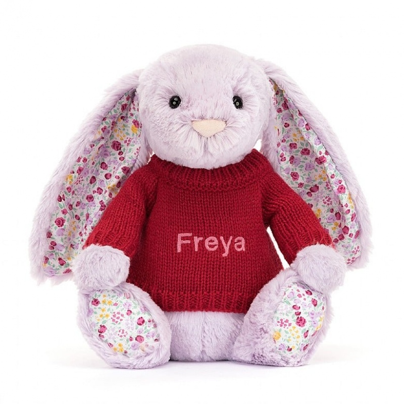 MEDIUM Jellycat Blossom Jasmine Bunny with Personalised Red Jumper 31 CM X 12 CM, Jellycat USA | ZQ9526018