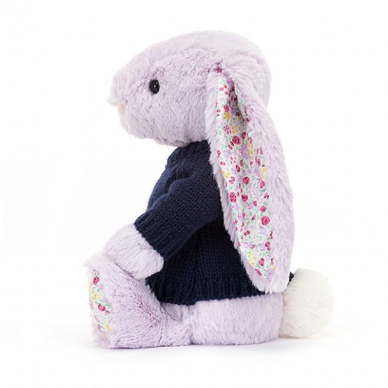 MEDIUM Jellycat Blossom Jasmine Bunny with Personalised Navy Jumper 31 CM X 12 CM, Jellycat USA | ND8153672