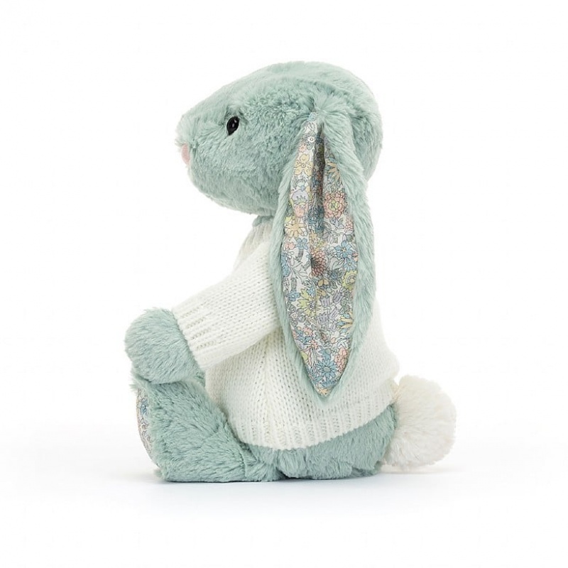 MEDIUM Jellycat Blossom Sage Bunny with Personalised Cream Jumper 31 CM X 12 CM, Jellycat USA | AB3164857