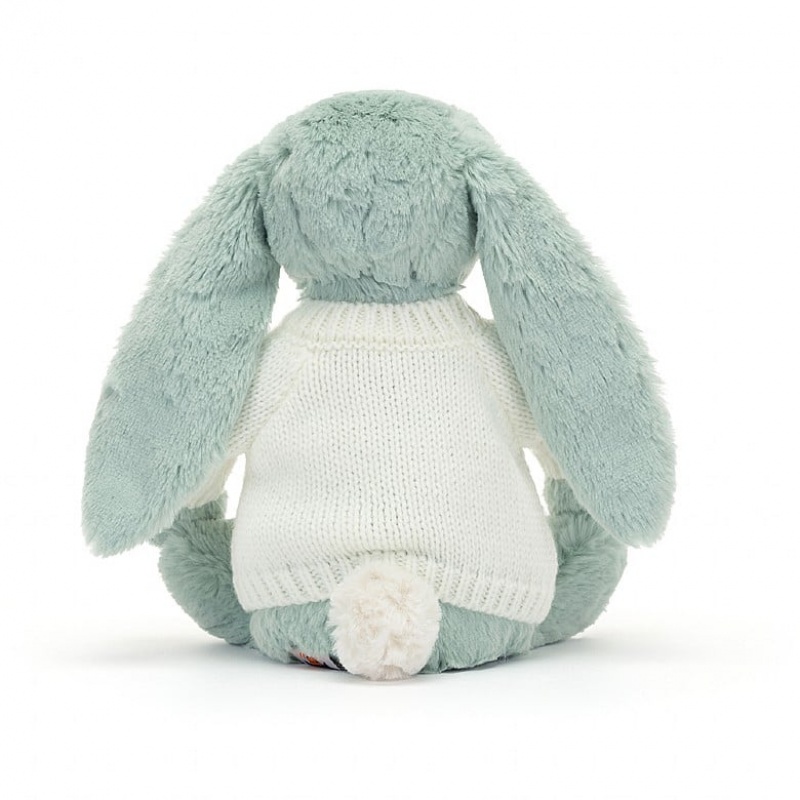 MEDIUM Jellycat Blossom Sage Bunny with Personalised Cream Jumper 31 CM X 12 CM, Jellycat USA | AB3164857