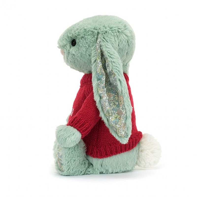 MEDIUM Jellycat Blossom Sage Bunny with Personalised Red Jumper 31 CM X 12 CM, Jellycat USA | OM5104782