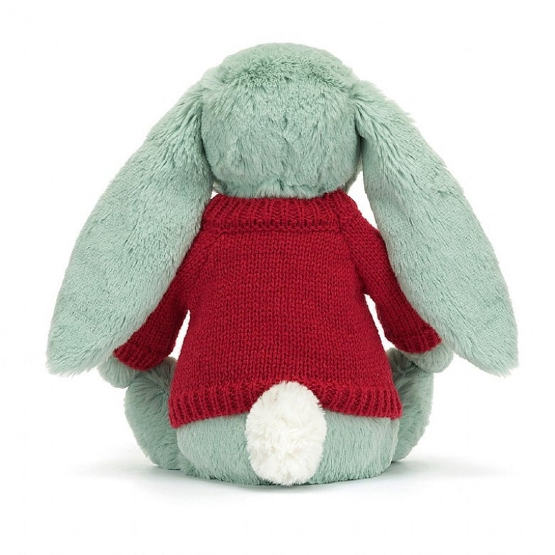 MEDIUM Jellycat Blossom Sage Bunny with Personalised Red Jumper 31 CM X 12 CM, Jellycat USA | OM5104782