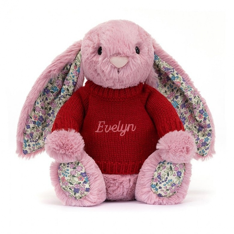 MEDIUM Jellycat Blossom Tulip Bunny with Personalised Red Jumper 31 CM X 12 CM, Jellycat USA | OS0213675