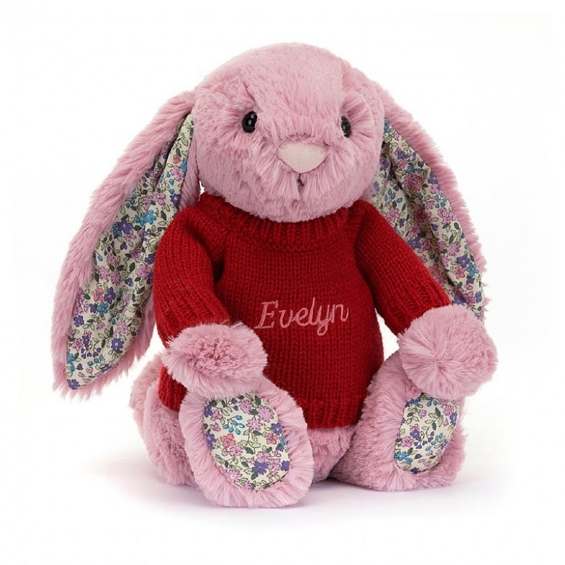 MEDIUM Jellycat Blossom Tulip Bunny with Personalised Red Jumper 31 CM X 12 CM, Jellycat USA | OS0213675