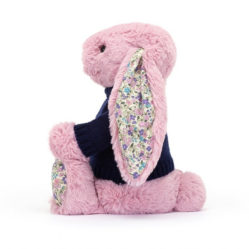 MEDIUM Jellycat Blossom Tulip Bunny with Personalised Navy Jumper 31 CM X 12 CM, Jellycat USA | KI8913642