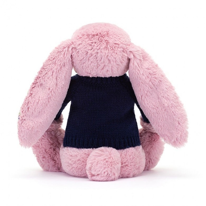 MEDIUM Jellycat Blossom Tulip Bunny with Personalised Navy Jumper 31 CM X 12 CM, Jellycat USA | KI8913642