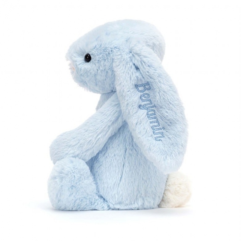 MEDIUM Jellycat Personalised Bashful Blue Bunny 31 CM X 12 CM, Jellycat USA | AH4352067