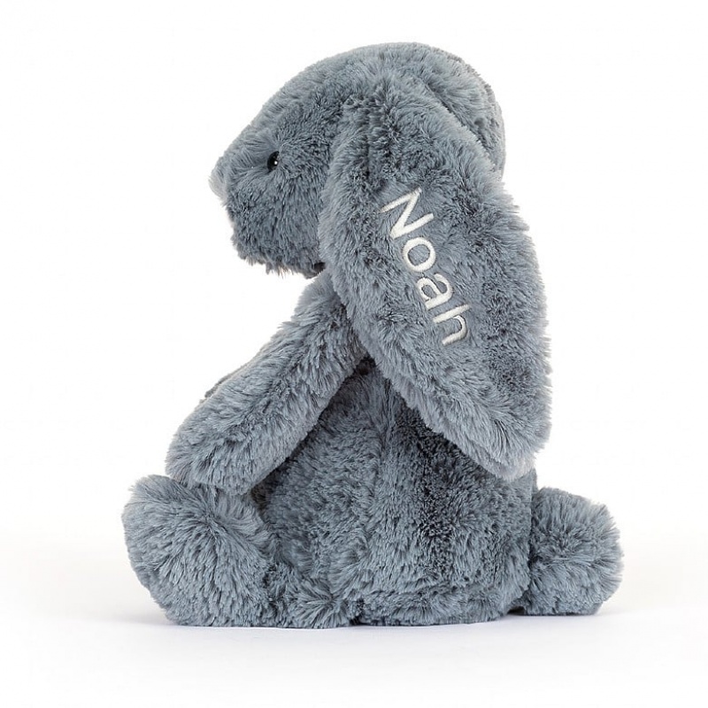 MEDIUM Jellycat Personalised Bashful Dusky Blue Bunny 31 CM X 12 CM, Jellycat USA | VZ3970586