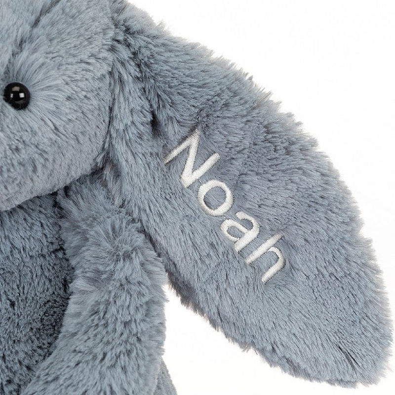 MEDIUM Jellycat Personalised Bashful Dusky Blue Bunny 31 CM X 12 CM, Jellycat USA | VZ3970586