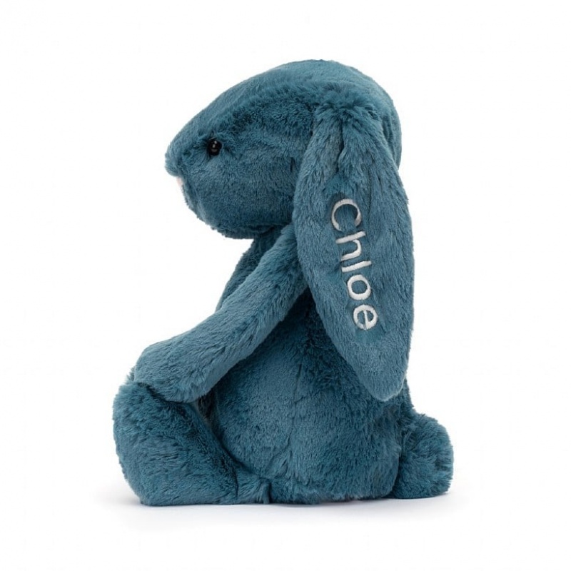 MEDIUM Jellycat Personalised Bashful Mineral Blue Bunny 31 CM X 12 CM, Jellycat USA | IP3671980