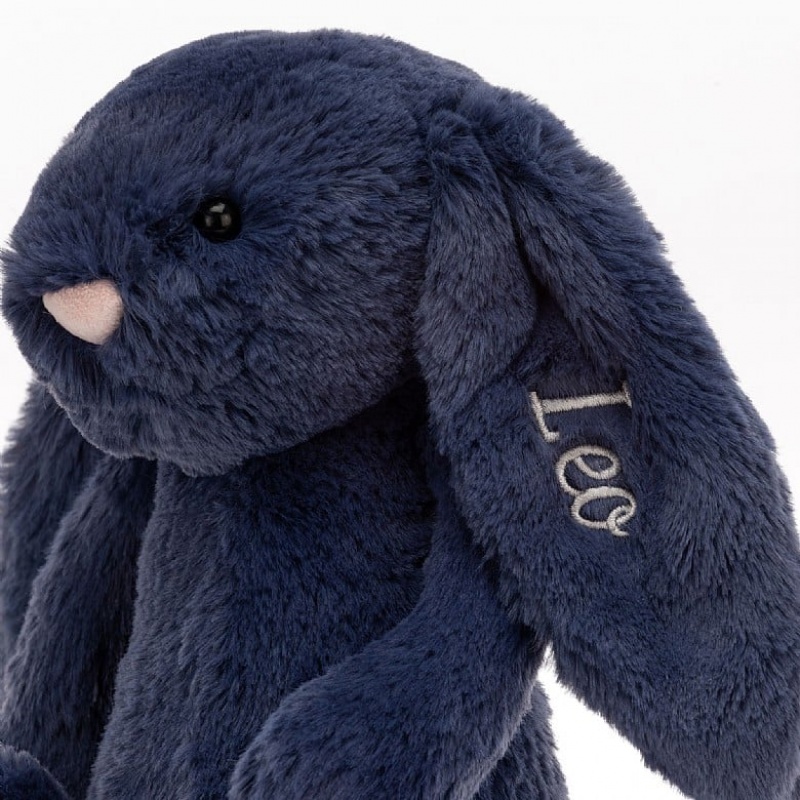 MEDIUM Jellycat Personalised Bashful Navy Bunny 31 CM X 12 CM, Jellycat USA | ZT3894620