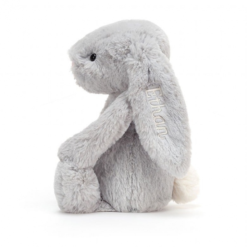 MEDIUM Jellycat Personalised Bashful Silver Bunny 31 CM X 12 CM, Jellycat USA | ED4963780