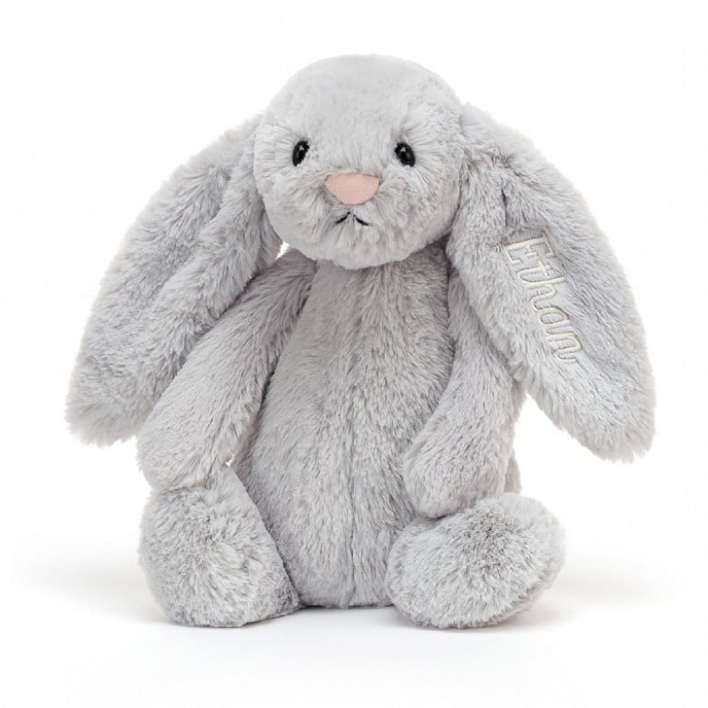 MEDIUM Jellycat Personalised Bashful Silver Bunny 31 CM X 12 CM, Jellycat USA | ED4963780