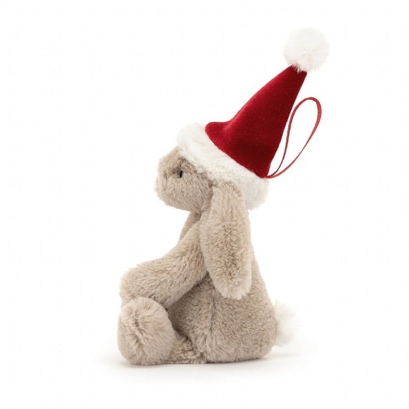 TINY Jellycat Bashful Christmas Bunny Decoration 13 CM X 6 CM, Jellycat USA | YL3719056