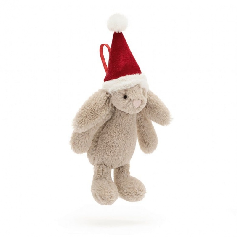 TINY Jellycat Bashful Christmas Bunny Decoration 13 CM X 6 CM, Jellycat USA | YL3719056